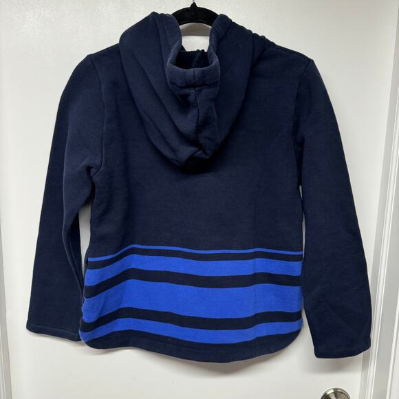 J.Crew Women Navy Blue Striped Sweatshirt Hoodie Pockets Size Small Cotton Blend - Picture 2 of 9
